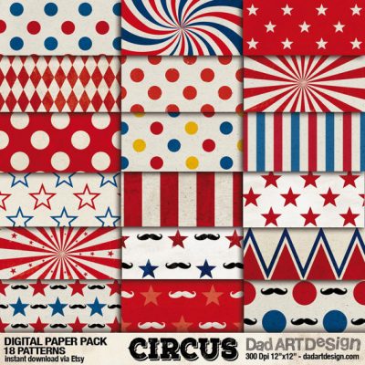 Vintage Circus Patterns digital paper pack 02