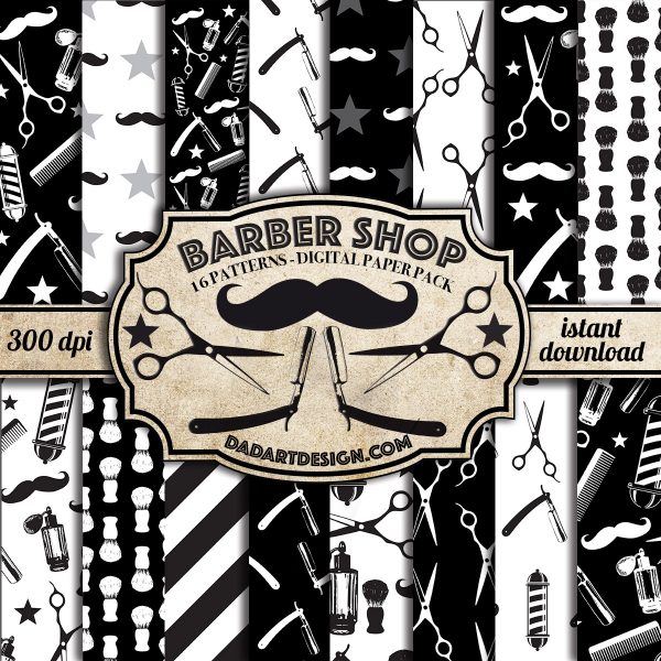 Barber Shop Vintage Pattern digital paper pack